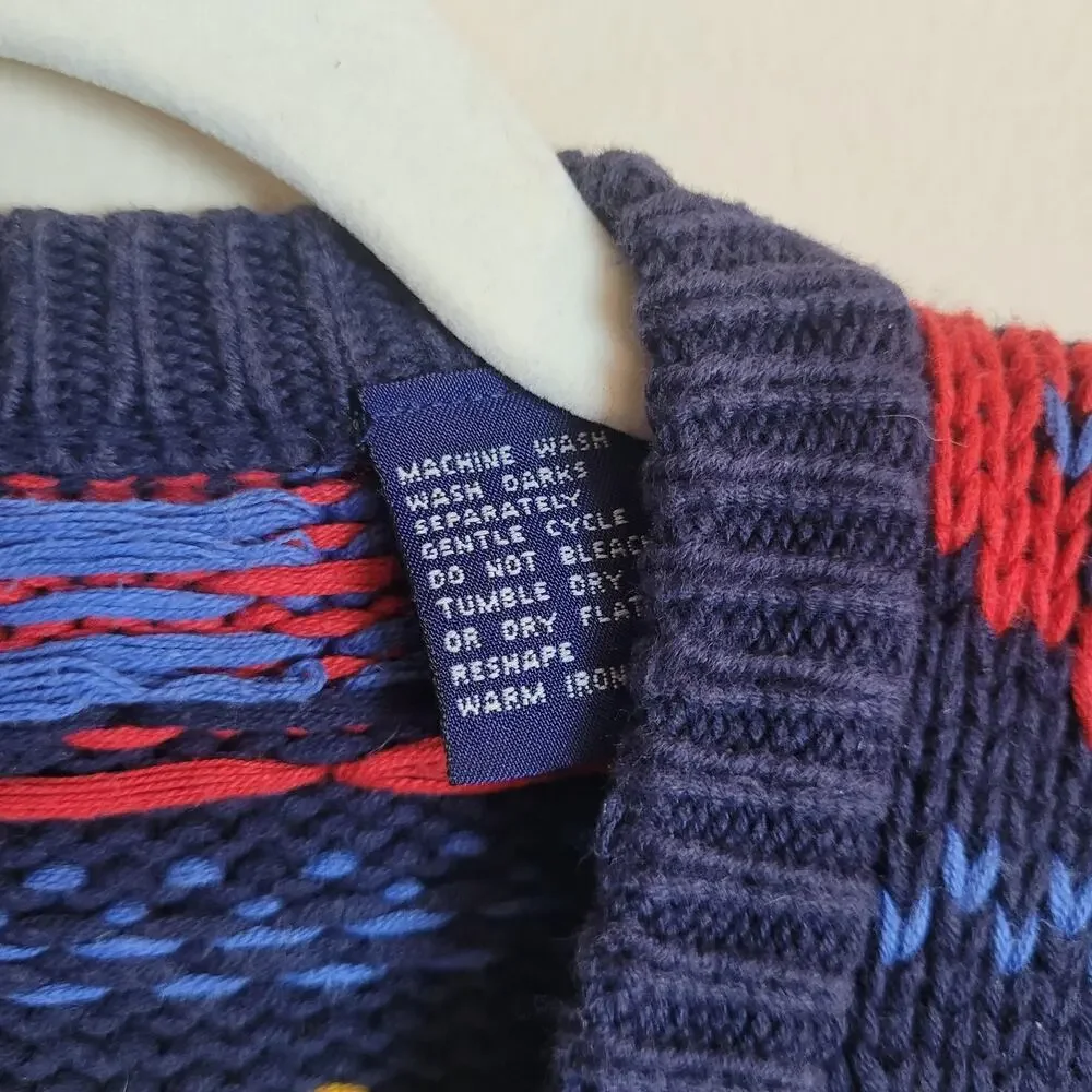 Vintage GAP Cardigan Sweater Kids XL Fair Isle Geometric Holiday Colorful Chunky
